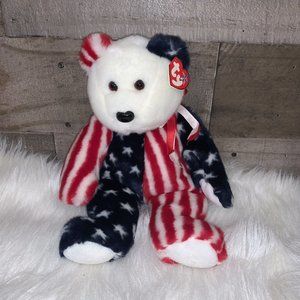 1999 Ty Beanie Buddy Spangle Patriotic American Flag Teddy Bear Plush. 14".